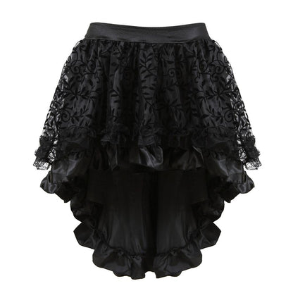 maoxiangshop Women Gothic Floral Lace Ruffled Skirt Asymmetrical High Low Skirt Steampunk Pirate Skirts Halloween Costumes Plus Size