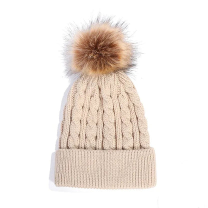 maoxiangshop New Women Personality Wild Female Fur Pom Poms Hats Beanie High Quality Winter Warm Bonnet Outdoor Riding Windproof Knit Cap