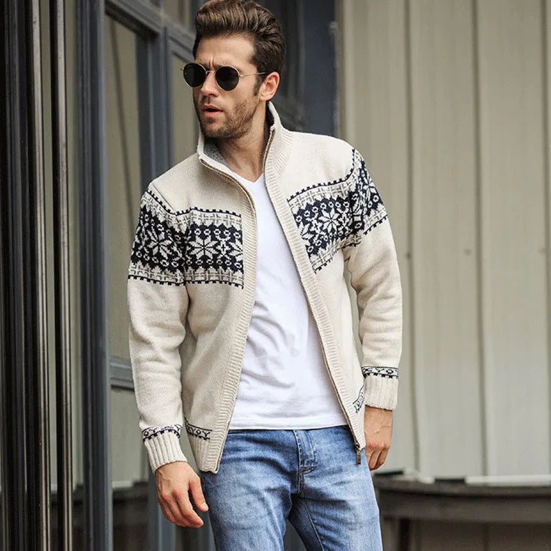 maoxiangshop New Autumn Winter Men's Sweater Wool Men Mandarin Collar Solid Color Casual Sweater Men's Thick Fit Brand Knitted Cardigans