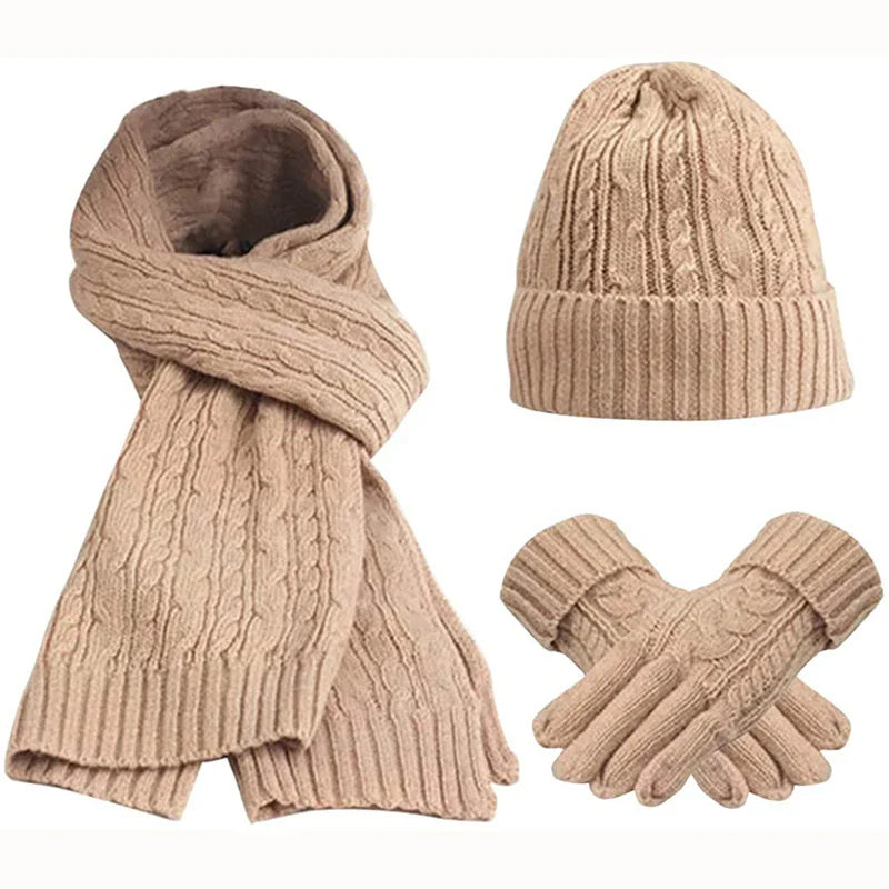 maoxiangshop  -  Women's Scarf Sets Winter Hat Scarf Gloves Knitted Keep Warm Scarves Simple Solid Color Clothes Accessories Thick Soft Scarf Set