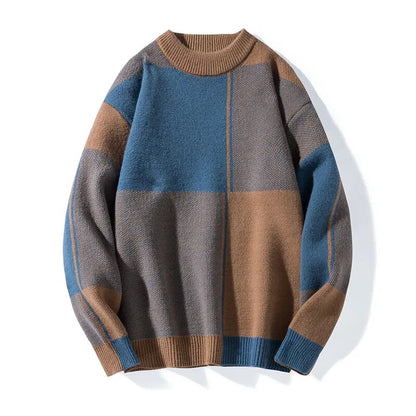 maoxiangshop New Causal Sweater Men Warm Half Turtleneck Pullover Knitted Sweater Men Fashion Patchwork Knitting Pullovers Loose Sweaters