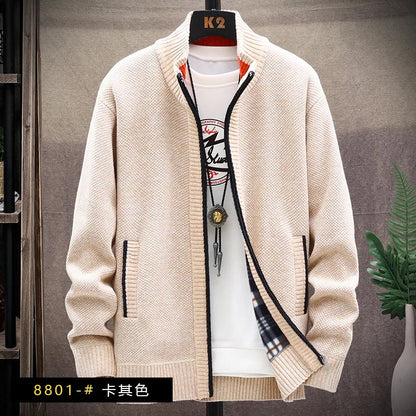maoxiangshop Men's Winter Sweater Zipper Cardigan Korean Autumn Fleece Thick Warm Artificial Fur Wool Coat Male Jumpers Knitted Cold Jacket