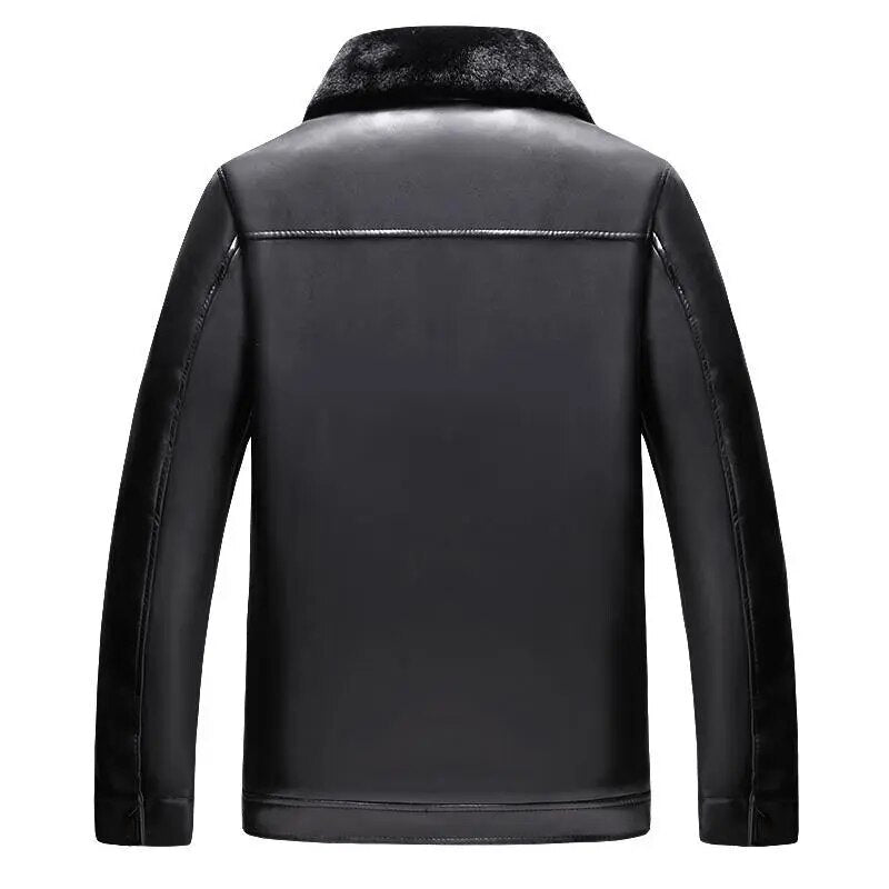 maoxiangshop Winter Men's Leather Plus Velvet Thick Fur One Lapel Leather Jacket Warm Casual Slim Smart Mens Leather Jacket Male Winter Coats