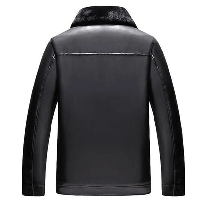 maoxiangshop Winter Men's Leather Plus Velvet Thick Fur One Lapel Leather Jacket Warm Casual Slim Smart Mens Leather Jacket Male Winter Coats