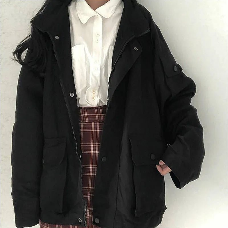 maoxiangshop Basic Jackets Women Spring Long Sleeve Feminino Outwear Loose BF Harajuku Chic Students All-match New Fashion Cargo Solid Pocket