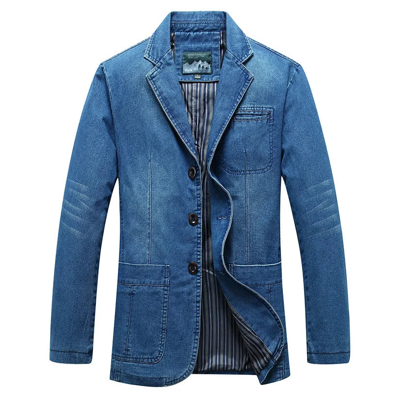 maoxiangshop Mens Denim Blazer Men Fashion Cotton Vintage Suit Outerwear Male Blue Coat Denim Jacket Men Slim Fit Jeans Denim Blazers Top 4Xl