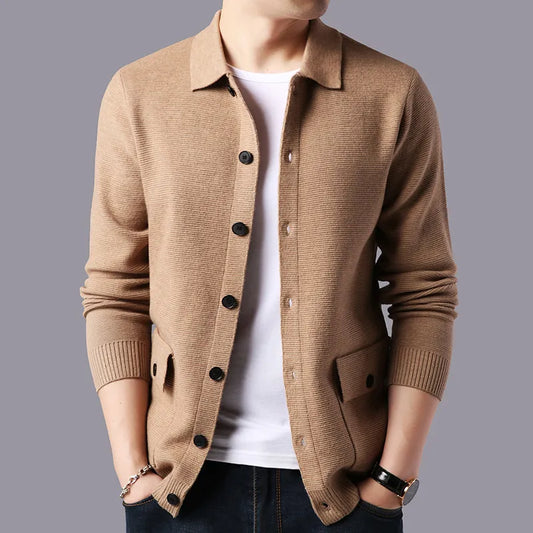 maoxiangshop High Quality Cardigan Men Knitting Sweaterscoat Autumn Winter Casual Sweater Jackets Solid Turn Down Collar Knitted Cardigan Man