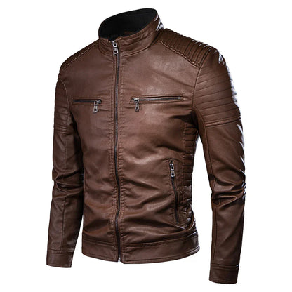 maoxiangshop Men Autumn New Causal Vintage Leather Jacket Coat Men Spring Fashion Design Motor Biker Pocket PU Leather Jacket Men 4XL-M