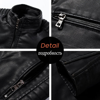 maoxiangshop Men Autumn New Causal Vintage Leather Jacket Coat Men Spring Fashion Design Motor Biker Pocket PU Leather Jacket Men 4XL-M