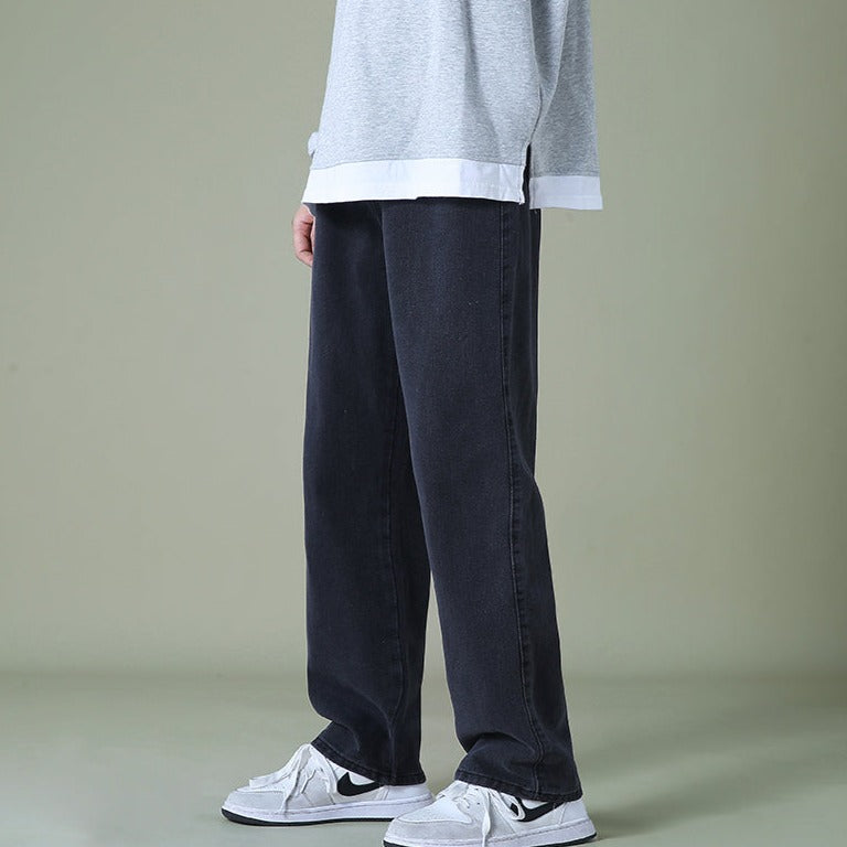 maoxiangshop Streetwear Men's Blue Wide Leg Jeans New Autumn Korean Style Fashion Straight Baggy Denim Pants Student Teen Trousers Black Gray