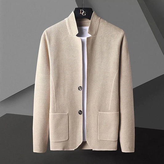 maoxiangshop Cardigan Jacket Men Solid Color Knitted Casual Stand Collar Slim Fit Cardigan Coat Mens Sweater Jacket Khaki Black Gray 4Xl