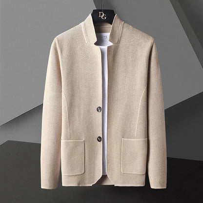 maoxiangshop Cardigan Jacket Men Solid Color Knitted Casual Stand Collar Slim Fit Cardigan Coat Mens Sweater Jacket Khaki Black Gray 4Xl