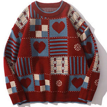 maoxiangshop Vintage Sweater Mens Hip Hop Streetwear Harajuku Retro Japanese Style Love Knitted Sweater Couples Autumn Cotton Pullover