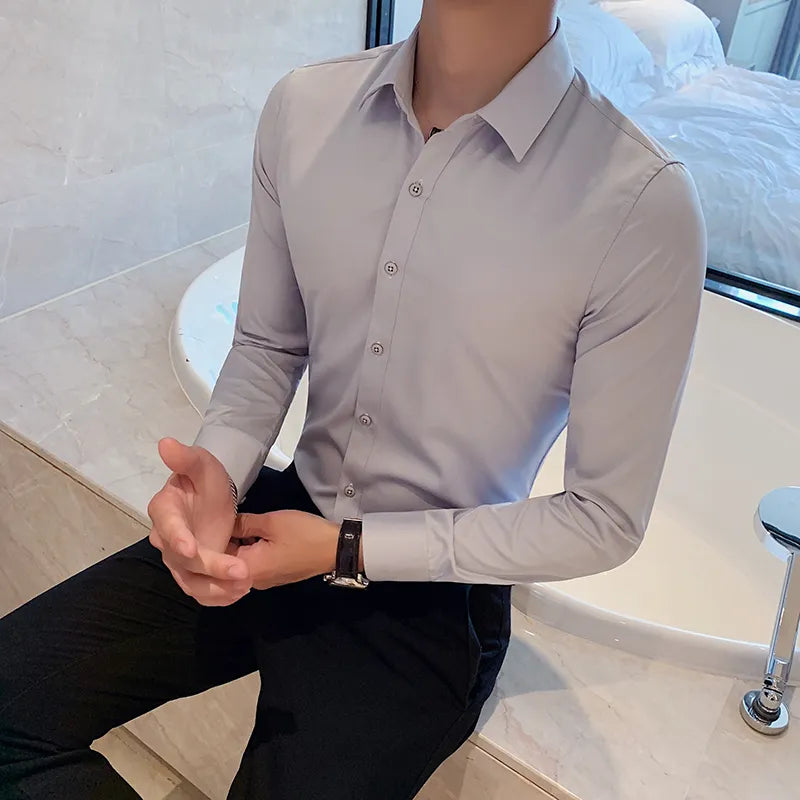 maoxiangshop Camisas De Hombre Long Sleeve Shirts For Men Clothing Business Formal Wear Camisa Social Masculina Slim Fit Chemise Homme