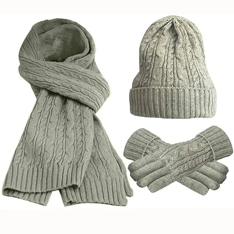 maoxiangshop  -  Women's Scarf Sets Winter Hat Scarf Gloves Knitted Keep Warm Scarves Simple Solid Color Clothes Accessories Thick Soft Scarf Set