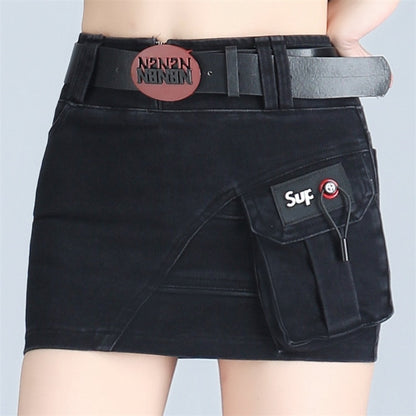 Women Harajuku Low Waist Mini Skirt Punk Gothic Skull Waistband Hot Girl Black White Denim Skirt Kawaii Culotte Skirts Plus size