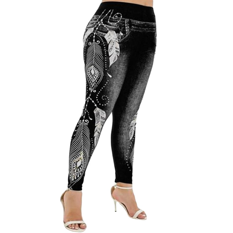 maoxiangshop Women High Waist Pants Jeans 3D Printed Leggings Slimming Leggings Wear Lady Fashion Jean Femme Pant