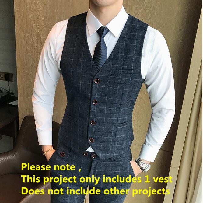 maoxiangshop Luxury Men's Check Vest Suit Trousers Men's Formal Wear Wedding Dress Large Size Casual Business Men's Suit Vest Trousers