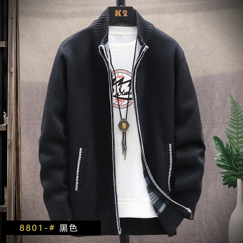 maoxiangshop Men's Winter Sweater Zipper Cardigan Korean Autumn Fleece Thick Warm Artificial Fur Wool Coat Male Jumpers Knitted Cold Jacket
