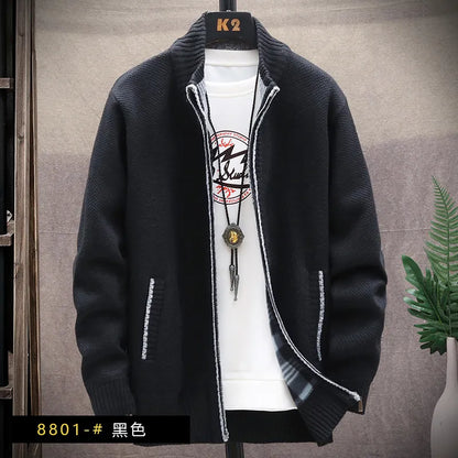 maoxiangshop Men's Winter Sweater Zipper Cardigan Korean Autumn Fleece Thick Warm Artificial Fur Wool Coat Male Jumpers Knitted Cold Jacket