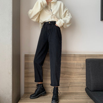 Jeans Women Black Straight Vintage Washed Long Trousers Street Wear All-match Baggy Autumn Fashion Ulzzang Leisure Teens Retro