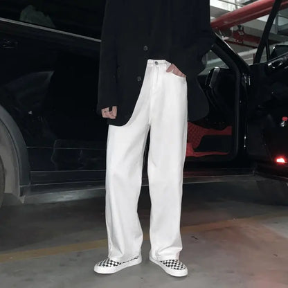 maoxiangshop Wide Leg Jeans Men Fashion Casual White Jeans Men Streetwear Korean Loose Hip-hop Straight Jeans Mens Denim Trousers M-3XL
