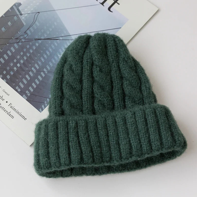 maoxiangshop New Candy Colors Knitted Hats For Women Kpop Style Twist Woolen Beanie Hat Autumn And Winter Female Cap Keep Warm Winter Hat