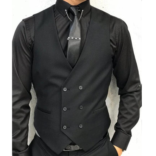 maoxiangshop Black Formal Sleeveless Men Vest with Double Breasted One Piece Male Suit Waistcoat Custom Wedding Tuxedo Waist Fashion Coat