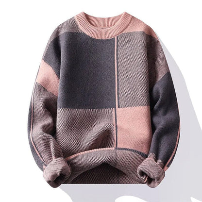 maoxiangshop New Causal Sweater Men Warm Half Turtleneck Pullover Knitted Sweater Men Fashion Patchwork Knitting Pullovers Loose Sweaters