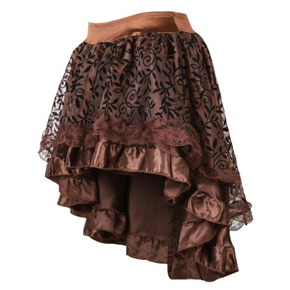 maoxiangshop Women Gothic Floral Lace Ruffled Skirt Asymmetrical High Low Skirt Steampunk Pirate Skirts Halloween Costumes Plus Size