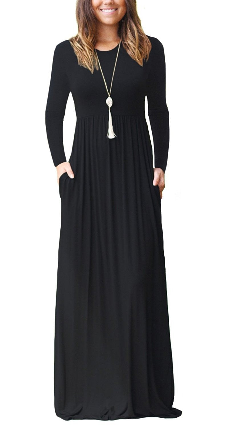 maoxiangshop 3XL Sexy Women Dress Summer Solid Casual Full Sleeve Maxi Dress For Women Long Dress Lady Dresses