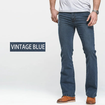 maoxiangshop  Mens Boot Cut Jeans Slightly Flared Slim Fit Blue Black Trousers Designer Classic Male Stretch Denim Pants