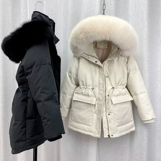 maoxiangshop Cotton Padded Fur Parka New Big Fur Collar Down Winter Jacket Women Thick Warm Parkas Female Outerwear