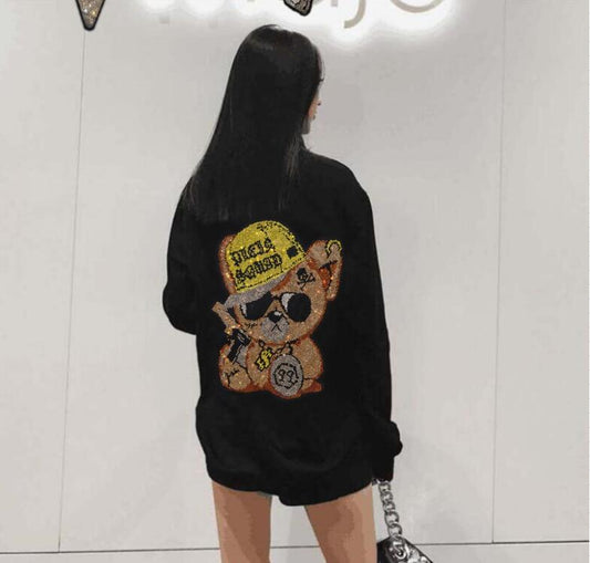 maoxiangshop Drop shipping Autumn and winter long sleeve hoodies fashion loose  pattern round neck top clothes for young girls