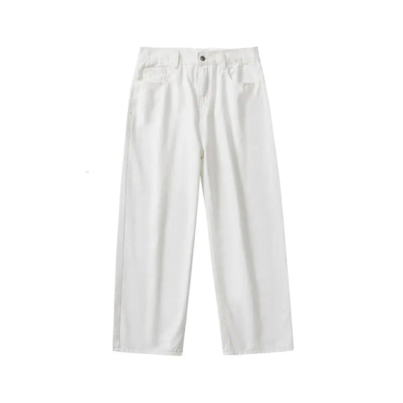 maoxiangshop Wide Leg Jeans Men Fashion Casual White Jeans Men Streetwear Korean Loose Hip-hop Straight Jeans Mens Denim Trousers M-3XL