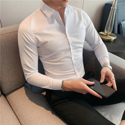 maoxiangshop Plus Size S-7XL High Quality Men Dress Shirt Autumn Long Sleeve Solid Business Slim Shirts Homme Dress Social Casual Shirt