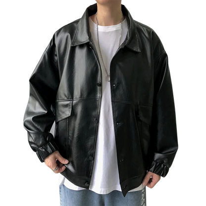 maoxiangshop Spring New Loose Soft Leather Jacket Single Breasted Jacket Men Casual Biker Jacket Men Jacket Leather Large Size XXL