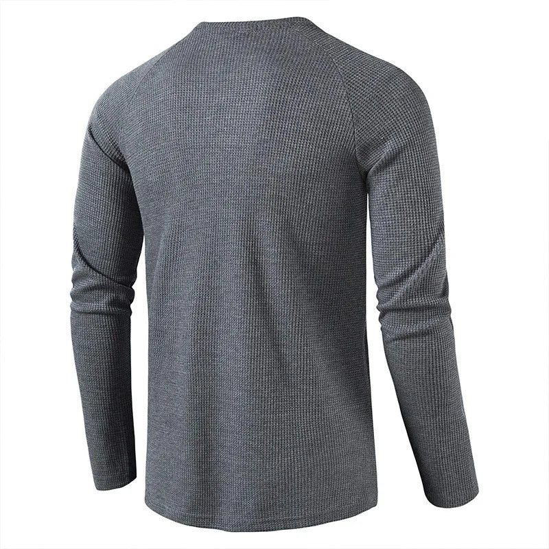 maoxiangshop Fashion Waffle Cotton T Shirt Men Spring New Slim Fit Long Sleeve Henley Tshirt Men Streetwear Casual Solid Color T-Shirt