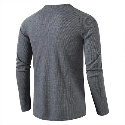 maoxiangshop Fashion Waffle Cotton T Shirt Men Spring New Slim Fit Long Sleeve Henley Tshirt Men Streetwear Casual Solid Color T-Shirt