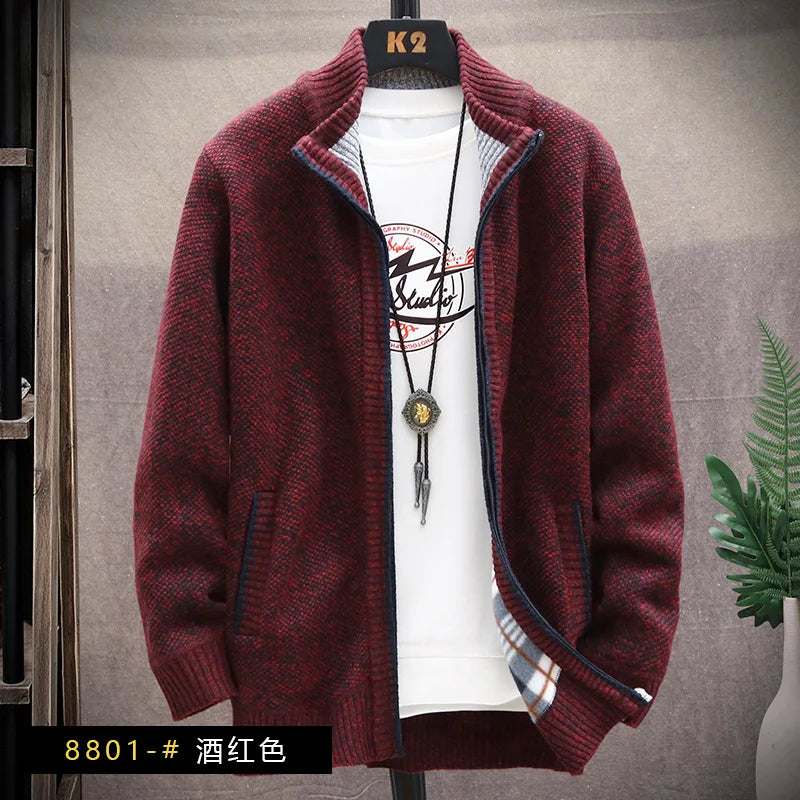 maoxiangshop Men's Winter Sweater Zipper Cardigan Korean Autumn Fleece Thick Warm Artificial Fur Wool Coat Male Jumpers Knitted Cold Jacket