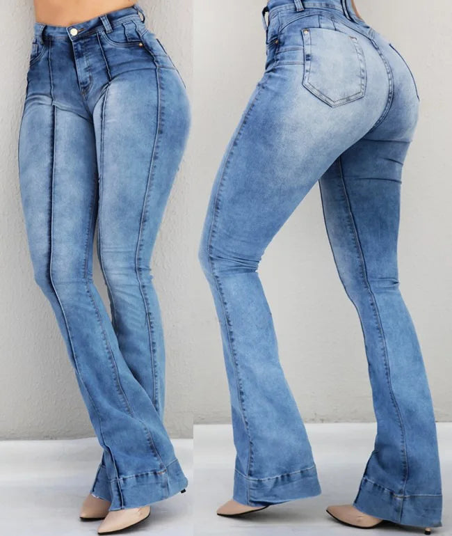 Spring Outfits High Waist Retro Flared Jeans For Women Slim Hip Lift Stretch Ripped Denim Wide Leg Pants Street Trendy Trousers S-2XL 2022 New