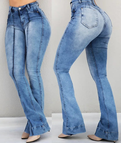 Spring Outfits High Waist Retro Flared Jeans For Women Slim Hip Lift Stretch Ripped Denim Wide Leg Pants Street Trendy Trousers S-2XL 2022 New