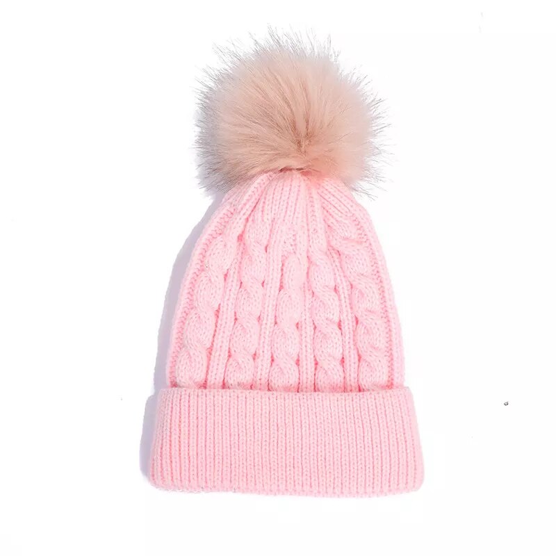 maoxiangshop New Women Personality Wild Female Fur Pom Poms Hats Beanie High Quality Winter Warm Bonnet Outdoor Riding Windproof Knit Cap