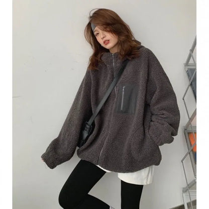 Lamb Plush Winter Clothes Women Vintage 2022 Thickened Sweatshirt Women Tops Loose and Lazy Hoodies Women Coat