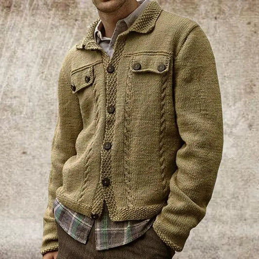 maoxiangshop Men's Knitwear Cardigan Sweater Multi-Button Long Sleeve Breathable Solid Color Men Wool Knitted Long Sleeve Sweater