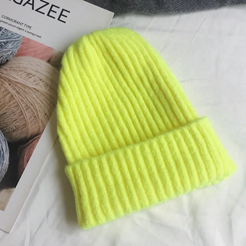 maoxiangshop New Candy Colors Winter Hat Women Knitted Hat Warm Soft Trendy Hat Kpop Style Wool Beanie Elegant All-match Hat