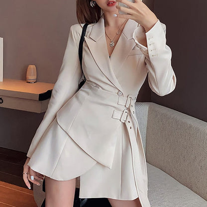 maoxiangshop Mini Party Blazer Dress Women Korean One-piece Office Lady Elegant Dress Chic Sashes Design Long Sleeve Clothes Winter New