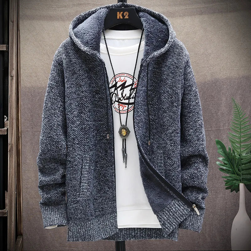 maoxiangshop Men's Winter Sweater Zipper Cardigan Korean Autumn Fleece Thick Warm Artificial Fur Wool Coat Male Jumpers Knitted Cold Jacket