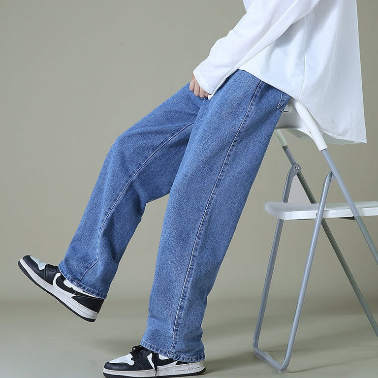 maoxiangshop Streetwear Men's Blue Wide Leg Jeans New Autumn Korean Style Fashion Straight Baggy Denim Pants Student Teen Trousers Black Gray
