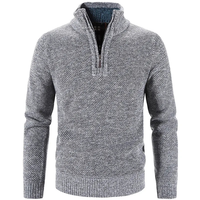 maoxiangshop Autumn Winter Thick Knitted Sweater Men Pullovers Solid Color Zipper Mock Neck Slim Fit Knit Pullovers Men Causal Sweater Man